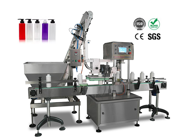 Automatic electric four-head perfume filling capping and sealing integrated production line for glass bottles with high production efficiency