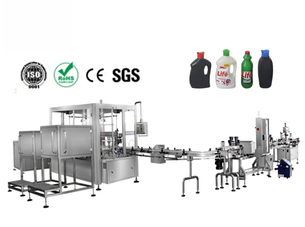 Automatic 6-nozzle detergent liquid bottle filling production line with a filling accuracy of ±1% (70 BPM) suitable for shampoo soap and lotion
